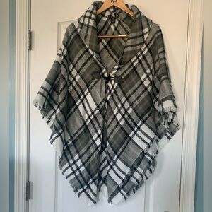 Plaid Shawl with Toggle Closure